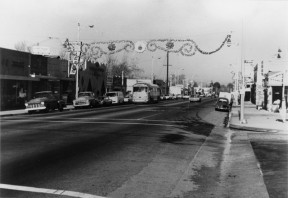 Christmas decorations over San Fernando Road (Main Street) in Old Newhall, early 1960s. Click to enlarge & see more.