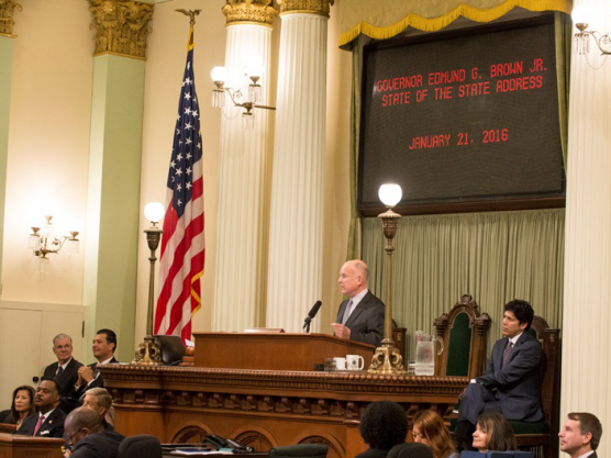 Governor Brown delivers 2016 state of the state address.  Photo Credit: Joe McHugh, California Highway Patrol.