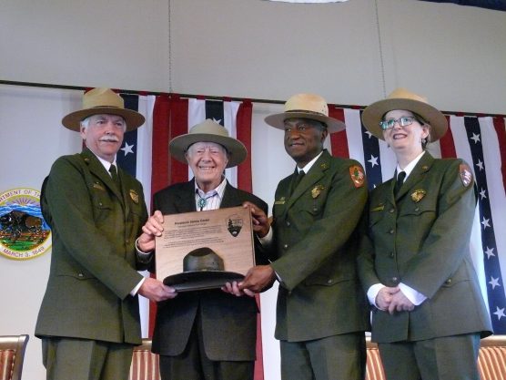From left to Right: National Park Service Director, Jon Jarvis President Jimmy Carter Southeast Region, Regional Director Stan Austin Superintendent Jimmy Carter National Historic Site, Barbara Judy Photo credit: NPS
