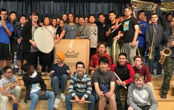 Ami Belli Remo drum head donation Rancho Pico Junior High School