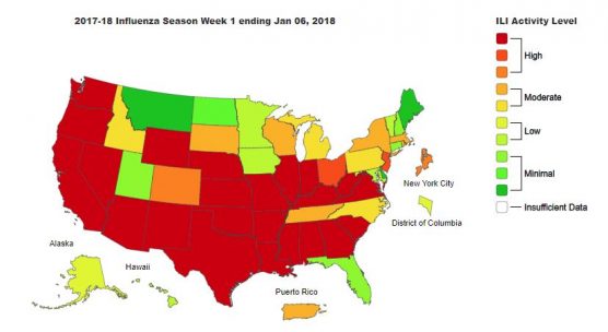 CDC influenza report week 1 01-06-18