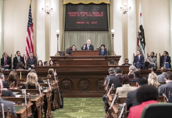 California Gov. Jerry Brown delivers his 16th and final State of the State address, Jan. 25, 2018.
