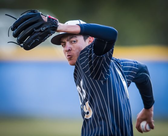 West Ranch High School starting pitcher JD Callahan delivers a second-inning pitch against Birmingham High School in the Easton Tournament at West Ranch High School Tuesday, February 27, 2018. Photo: Kevin Karzin.