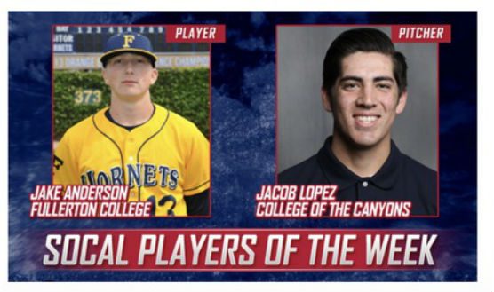 COC Baseball's Jacob Lopez, Player of the Week, Jan.  25-29, 2018