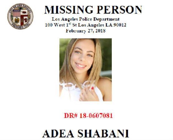 Adea Shabani was last seen in Santa Clarita.
