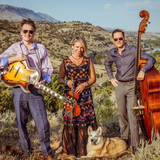 Hot Club of Cowtown: Whit Smith, Elana James and Jake Erwin (with Eva, their since-departed mascot and road manager). | Photo: Ryan Saul.