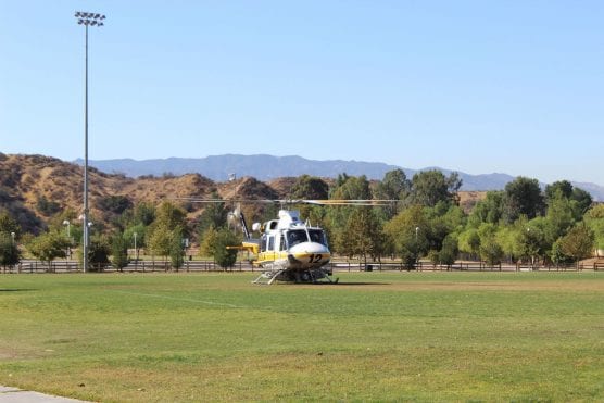 A Los Angeles County Fire Department Air Squad helicopter flew a pediatric patient in need of emergency treatment to UCLA Medical Center in Westwood Monday. | Photo: Ryan Gilley/Two8Nine Media.