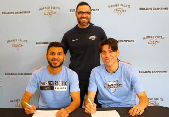 Former College of the Canyons men's soccer players Jorge Rojas, Cesar Dominguez and Jose Luis Ruiz (not pictured) have signed on with the men's soccer program at Warner Pacific University in Portland, Oregon. | Photo courtesy WPU Athletics.