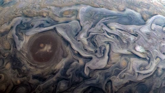 Dramatic atmospheric features in Jupiter’s northern hemisphere have been captured in a view from NASA’s Juno spacecraft that shows swirling clouds that surround a circular feature within a jet stream region called "Jet N6." | Photo: NASA/JPL-Caltech/SwRI/MSSS/Kevin M. Gill.