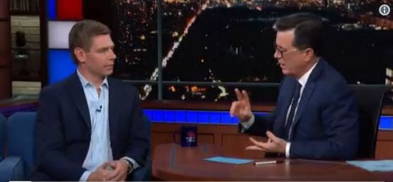 U.S. Rep. Eric Swalwell has entered the race for president in the 2020 election. Screengrab from CBS-TV's "Late Show with Steven Colbert," April 8, 2019.