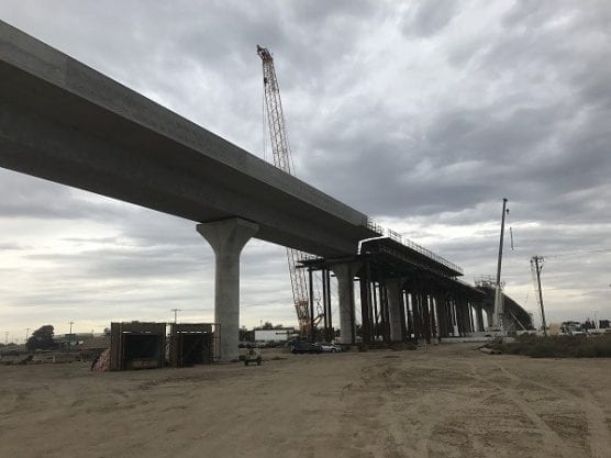 Construction continues on an elevated section of high-speed rail track near downtown Fresno, California. | Photo: Matthew Renda/CNS.
