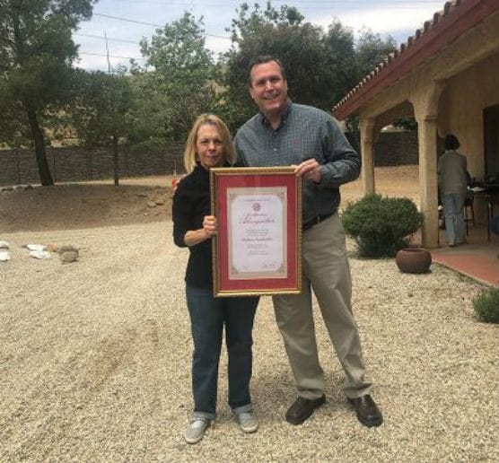 The Brittany Foundation's Nancy Anderson accepts the Non-Profit Appreciation Award from California Senator Scott Wilk, R-Santa Clarita, on Saturday, May 18, 2019.