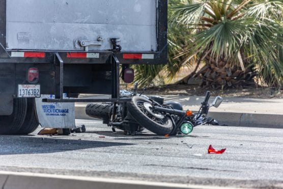 A motorcyclist was injured after a collision with a truck on Sierra Highway between Jakes Way and Soledad Canyon Road in Canyon Country on Tuesday.  | Photo: Cory Rubin/The Signal.