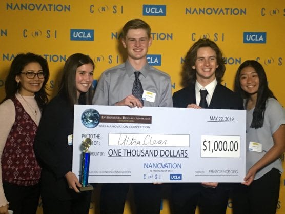 Pictured at the California NanoSystems Institute’s third annual Nanovation Competition are (from left) Valencia High School Honors Nanoscience teacher Daniella Duran and Valencia students Isabelle Goralsky, Nicholas Lottermoser, Brock Bowers and Lauren Chen.