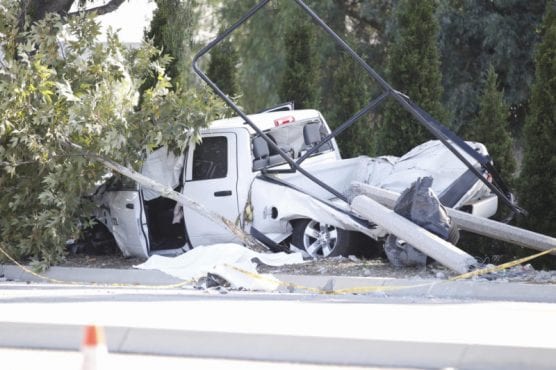 A solo collision in Newhall Wednesday morning resulted in one death, according to officials. | Photo: Gilbert Bernal/The Signal.