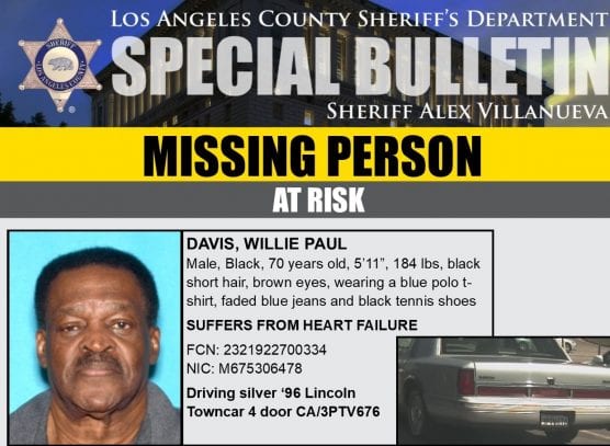 Willie Paul Davis of Valencia is missing.