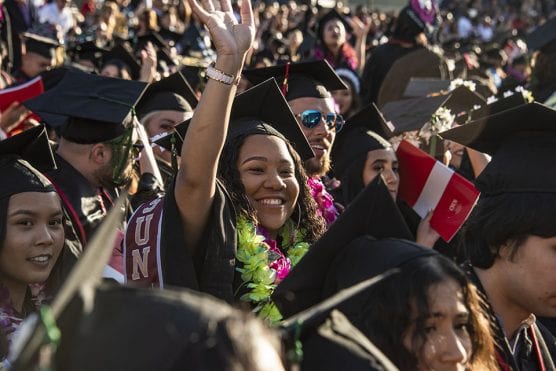 minority students - Graduates celebrate at the Commencement ceremony for CSUN’s College of Health and Human Development, on May 20, 2019. Photo by Lee Choo.