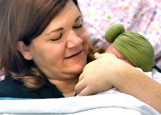 Melanie Ruth is pictured holding her daughter Eloise Iris Ruth, the first baby born in 2020 at Henry Mayo Newhall Hospital in Valencia on Thursday, January 2, 2020.