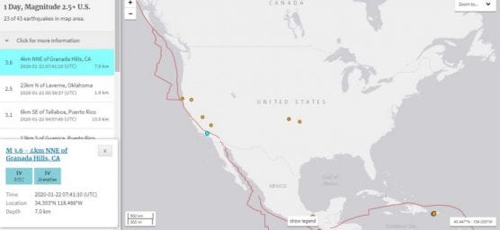 The earthquake was initially reported at 11:41 p.m. Tuesday, according to the USGS.