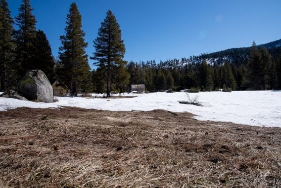 california drought - A patch of bare ground was visible at Phillips Station in the Sierra Nevada Mountains, the site of the California Department of Water Resources third snow survey of the 2020 season on Feb. 27, 2020. | Photo: Kelly M. Grow / CDWR.
