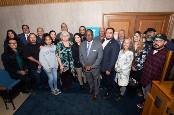 Los Angeles County Supervisor Mark Ridley-Thomas is pictured with members and supporters of the Fernandeño Tataviam Band of Mission Indians. | Photo: Bryan Chan.