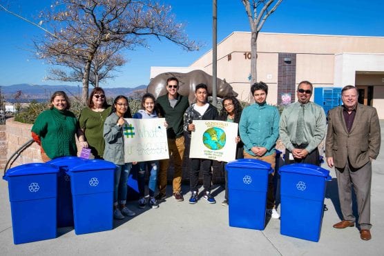 students and recycling bins at golden valley high school