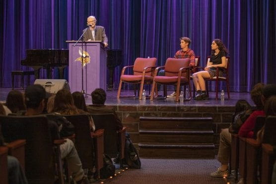 holocaust survivors - Phil Raucher speaks to students at Valencia High School Tuesday morning, February 25, 2020. | Photo: Bobby Block / The Signal.