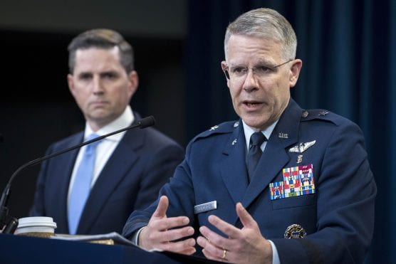military - Jonathan Rath Hoffman, left, assistant to the defense secretary for public affairs, and Air Force Brig. Gen. (Dr.) Paul Friedrichs, Joint Staff surgeon, brief reporters at the Pentagon, Monday, March 16, 2020. DoD photo by Lisa Ferdinando.