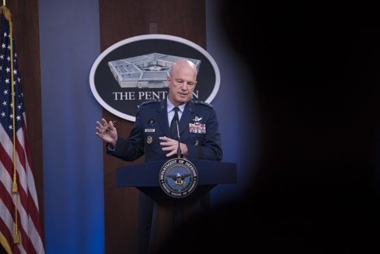 Space Force Gen. John W. “Jay” Raymond, chief of space operations and commander of U.S. Space Command, briefs reporters at the Pentagon on COVID-19 on March 27, 2020. | Photo: Lisa Ferdinando, DOD.