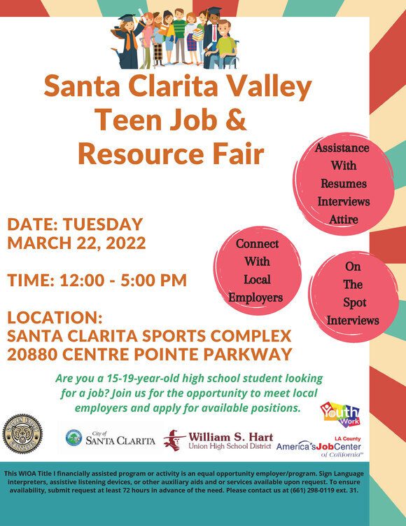 March 22 Santa Clarita Valley Teen Job, Resource Fair