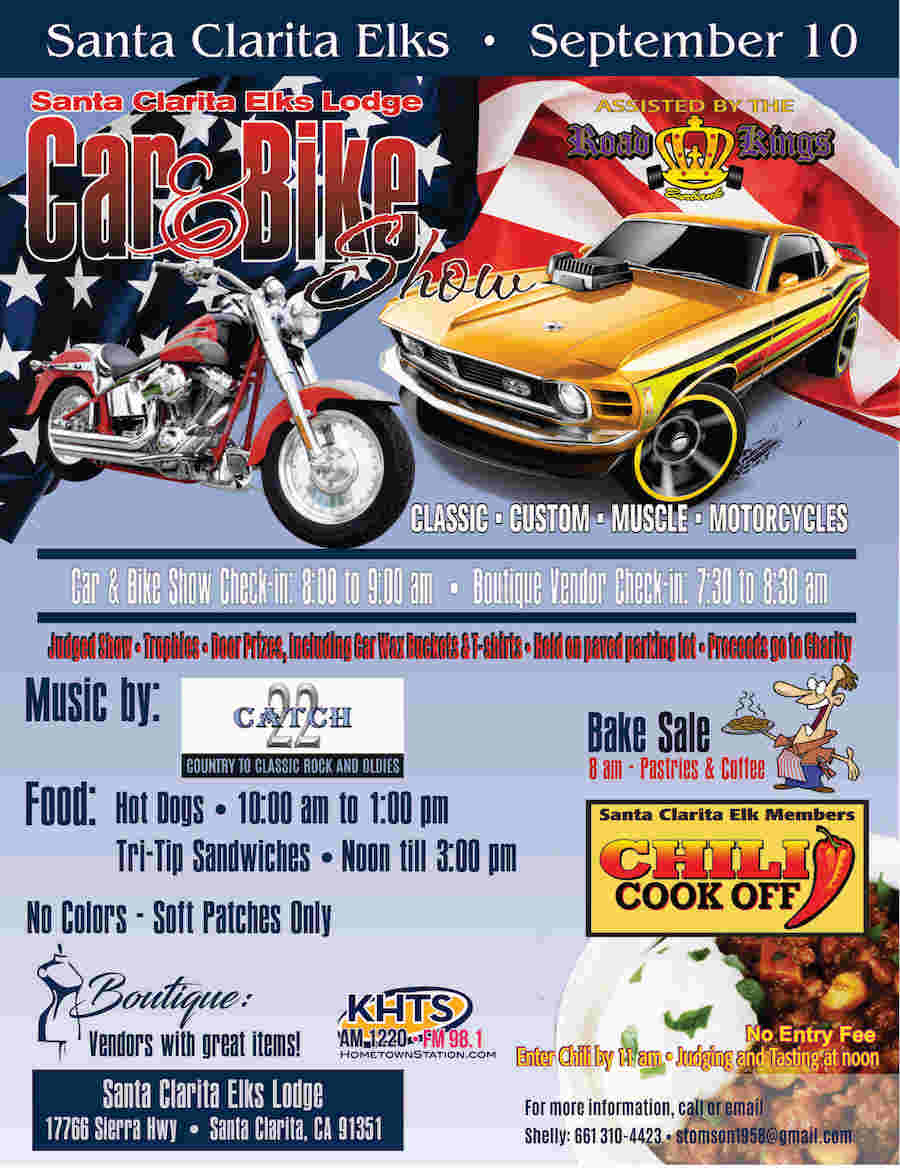 Sept. 10 Santa Clarita Elks Lodge Hosting Car, Bike Show