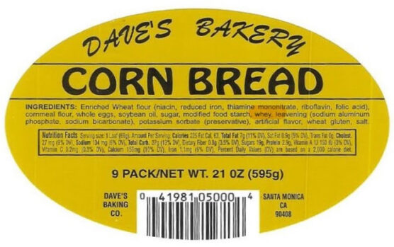 Daves Bakery corn bread