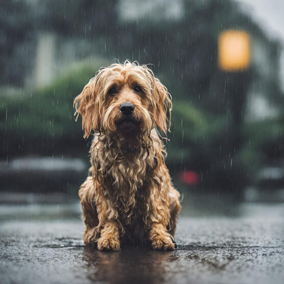 dog in rain pixabay